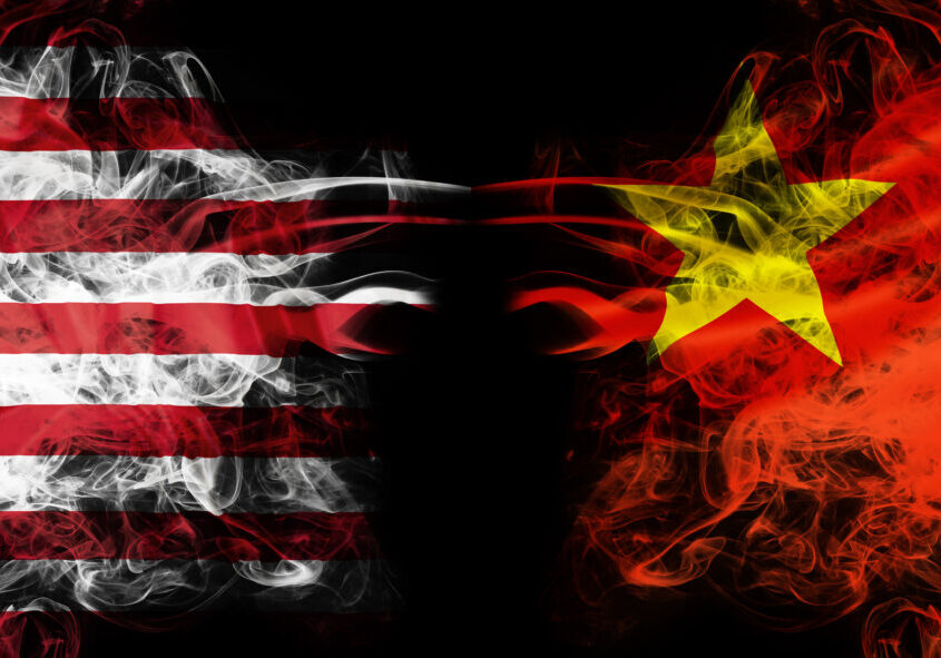 A graphic art depicting the US and China flags